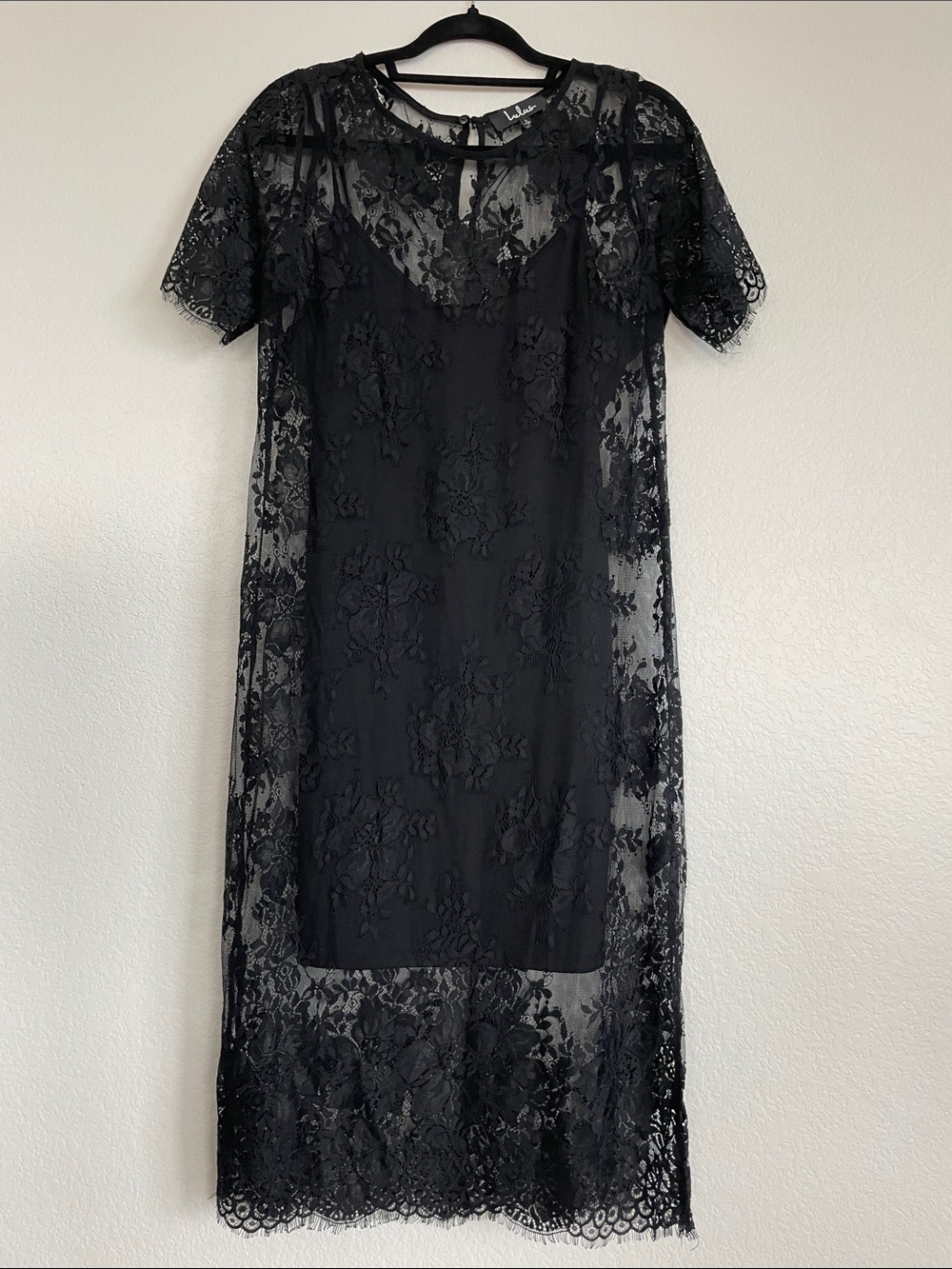 Lulu's Black Floral Lace Midi Dress with Slip